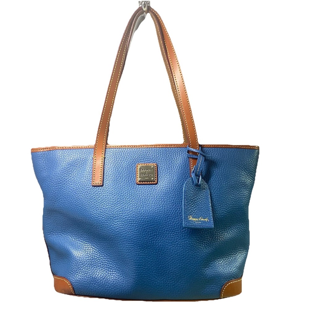 Dooney Bourke Charleston Pebble Grain Blue Leather Tote Bag Purse 10x15x4.5" EUC